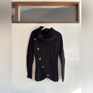 Black Asymmetrical Button Sweater